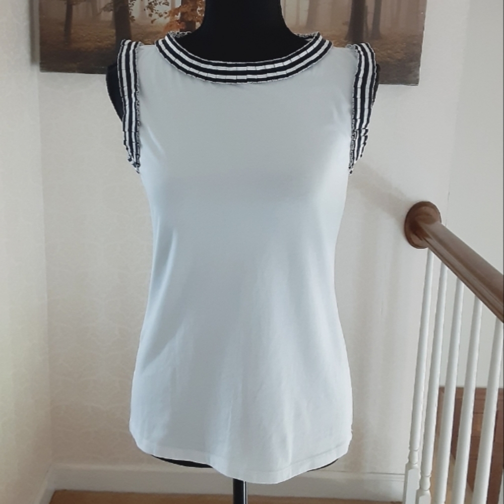 Talbots Black and White Ruffled Sleeveless Blouse Size S